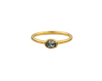 Silver Blue Topaz Solitaire Ring Gold Plated Minimalist Gift For Her