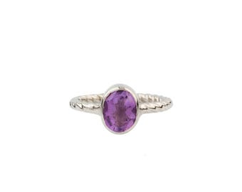 Silver Amethyst Ring, Natural AmethystRing,  Twisted Wire Ring,  Solitaire Ring, Simple Ring, Natural Gemstone Ring, Gift For Her