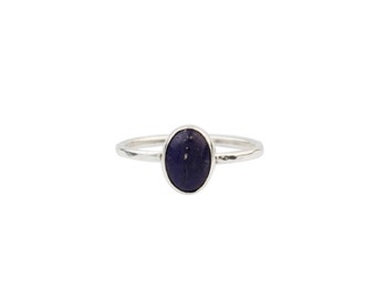 Silver Lapis Lazuli Solitaire Ring ,Minimalist Ring,Simple Lapis Ring, Gift For Her