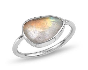 Silver Flat Labradorite Ring Gift For Her