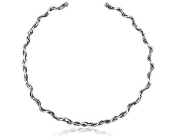 Gypsy Line Silver Twisted Wire Choker with CZ Gift For Her