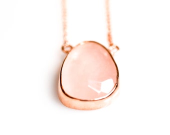 Rose Quartz Rose Gold Necklace, Sterling Silver Rose Quartz Necklace, Dainty Necklace, Statement Jewelry, Wedding, For Her, Gift, Pink