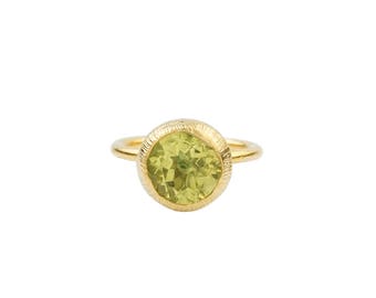 Silver Peridot Solitaire Ring, Rose Gold Ring, Simple Peridot Ring, August Birthstone, Gift For Her, Statement Jewelry