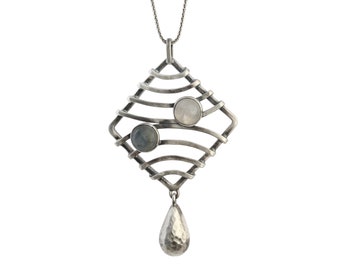 Trendy Oxidized Silver Moonstone Necklace