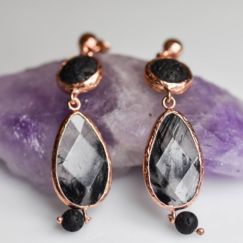 Silver Rutilated Black Quartz Quartz Earrings Silver Etsy