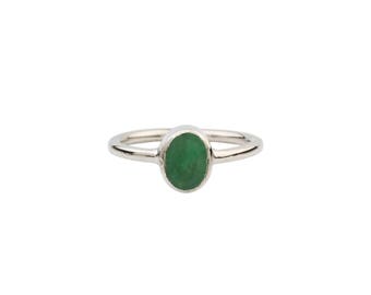 Silver Emerald Ring, Natural Emerald Ring, Solitaire Ring, Simple Emerald Ring, Solitaire Emerald Ring, Gift For Her