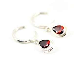 Dainty Silver Garnet Earrings