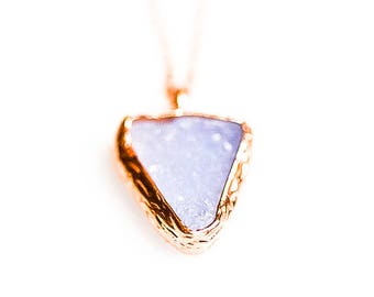 Silver Druzy Blue Chalcedony Pendant , Rose Gold Raw Chalcedony Necklace , Drusy , Minimalist Necklace , Dainty, Geometric ,  Gift For Her
