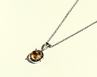 Citrine rhodium plated vintage inspired pendant , sterling silver, gold,rose gold and black rhodium plated silver avaliable