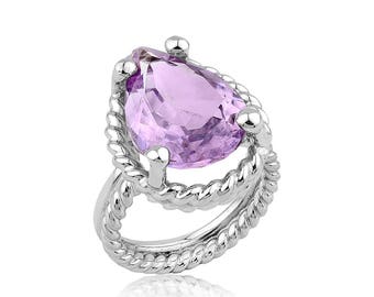 Twisted Wire Amethyst Silver Ring