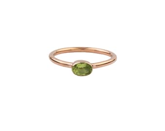 Silver Peridot Solitaire Ring Rose Gold Plated Minimalist Gift For Her