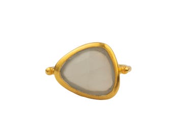 Silver Flat Golden Moonstone Ring  "Jada Collection " Gift For Her