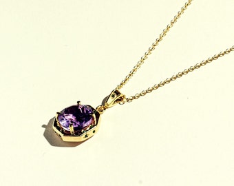 Amethyst micron gold plated vintage inspired pendant , sterling silver , rose gold and black rhodium plated silver avaliable