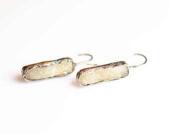 Silver Druzy Smithsonite Earrings, , Rectangle Smithsonite , Minimalist Earrings,Dainty Earrings, Druzy, Drusy, Geometric,  Gift For Her