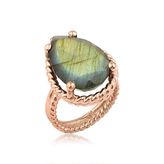 Twisted Wire Silver Labradorite Rose Gold Ring