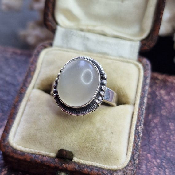 Vintage Mexico 925 solid silver ring calcite, sterling silver, tribal, boho, healing stone, solid ring, white calcite