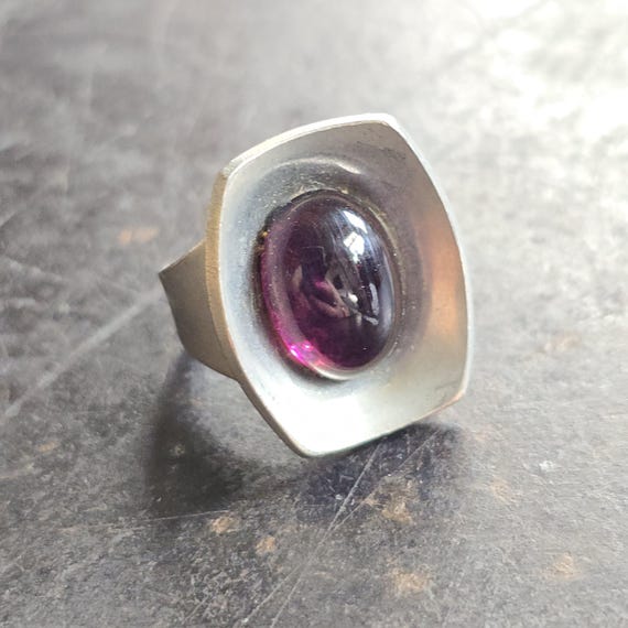 Vintage Midcentury Jorgen Jensen Pewter Ring, Viking Shield