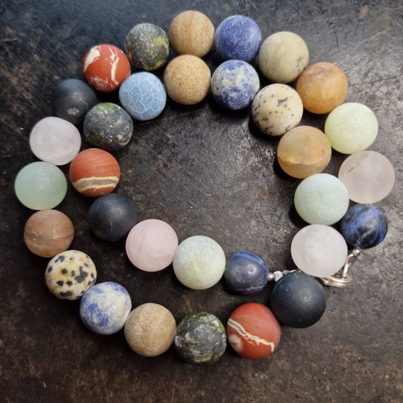 Rainbow gemstone necklace with 925 silver matted different stones
