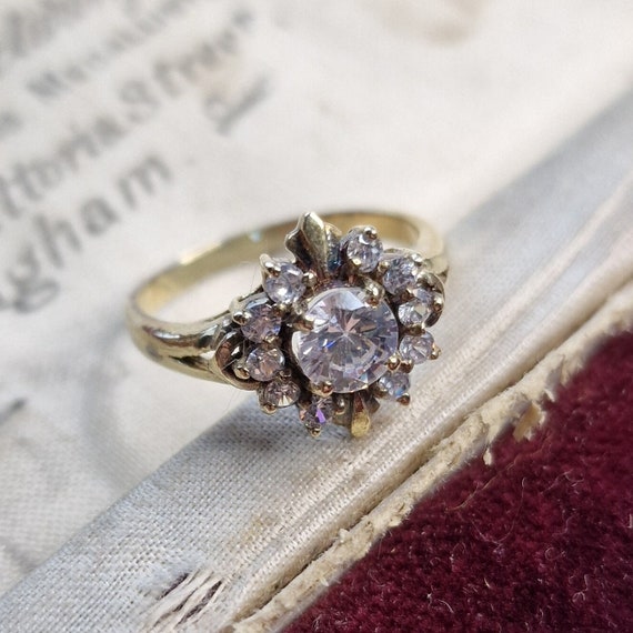 Vintage 925 silver ring, gold-plated with rock crystal, true vintage, ethno, boho, tribal, engagement,