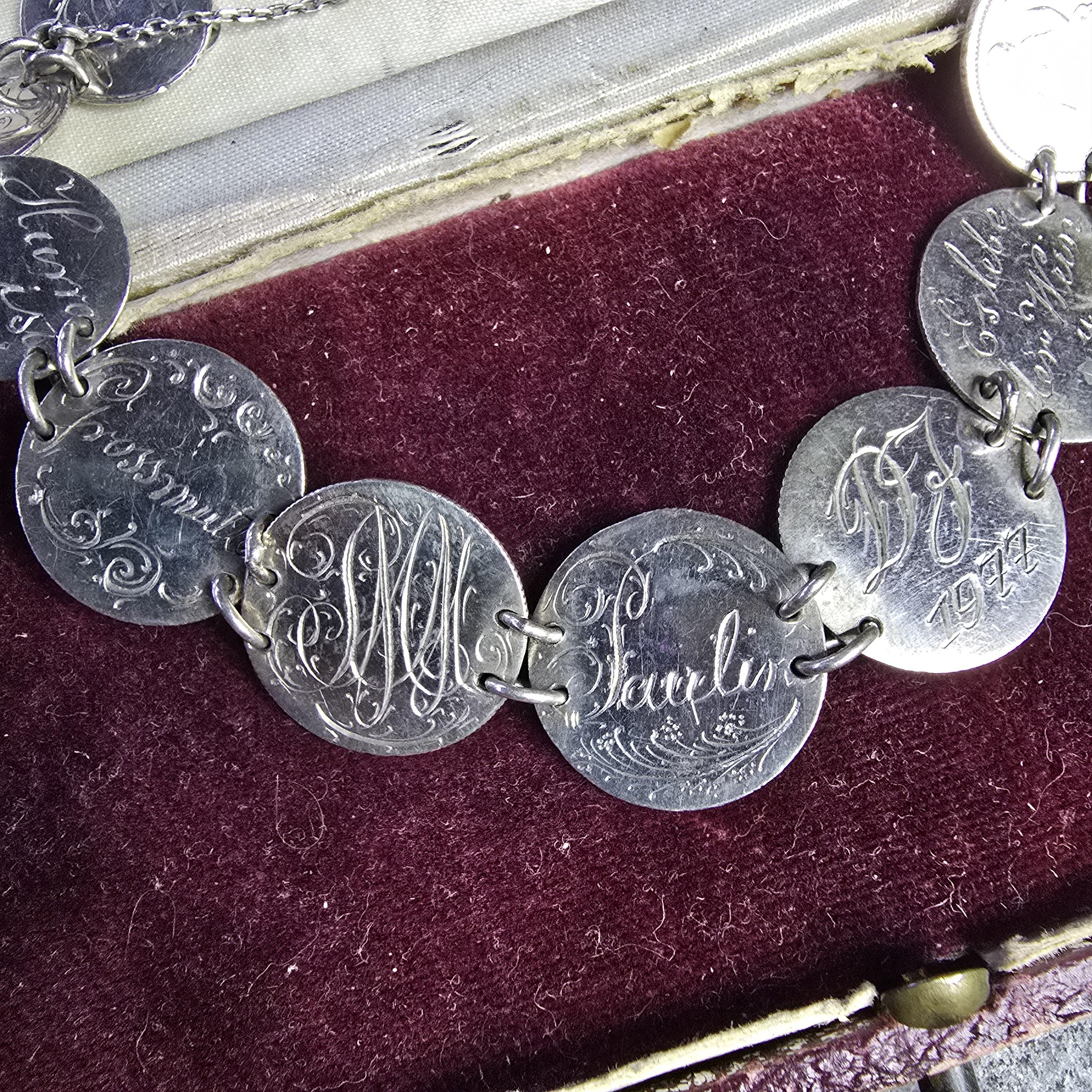 Antique Victorian Silver Love Token Bracelet, Coin Bracelet