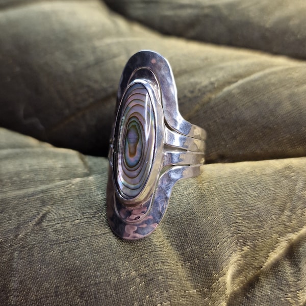 Großer Dominique Dinouart DDD Ring 925 Sterling Silber Perlmutt, Seeopal Mexiko Silver Mexico