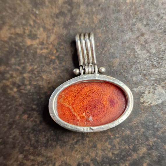 Pendentif Ethnique En Argent Sterling Et Corail – Occasion, Charme Bohème