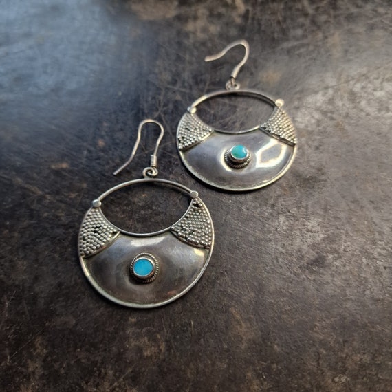 Large Moroccan earrings, drop earrings, 925 sterling silver, with turquoise, tribal, boho
