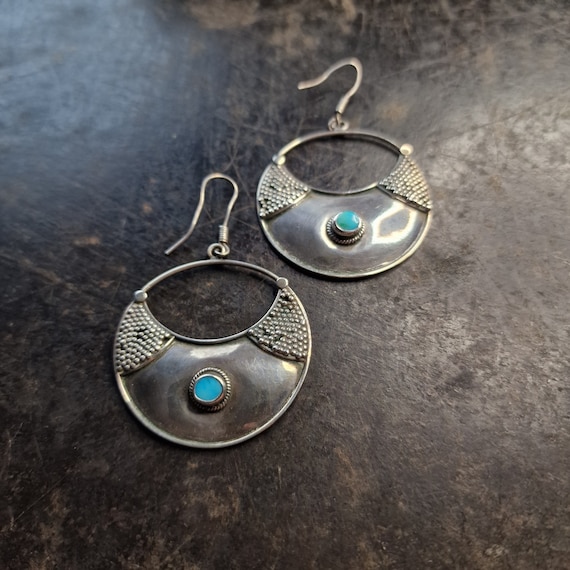 Large Moroccan earrings, drop earrings, 925 sterling silver, with turquoise, tribal, boho