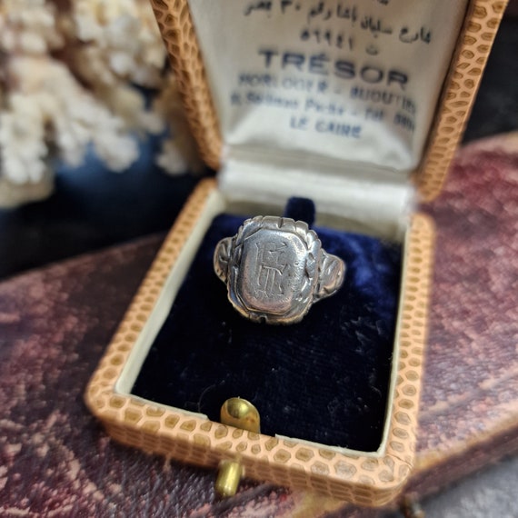 Art Nouveau men's monogram EI, 800 silver ring Signet ring men's jewelry silver ring true vintage, Art Nouveau