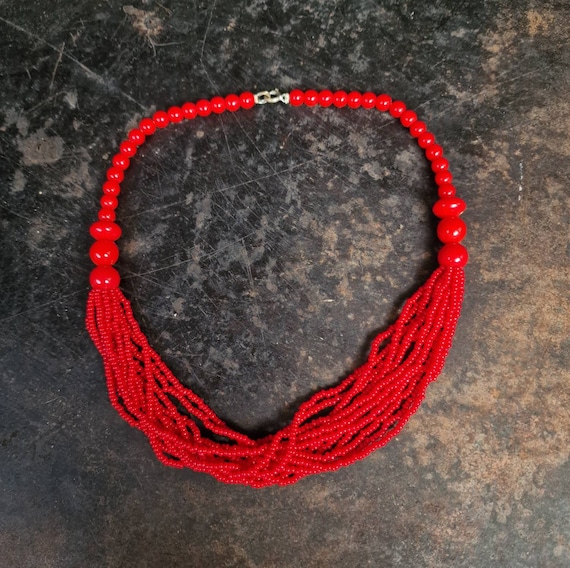 Great midcentury glass chain necklace red cherry