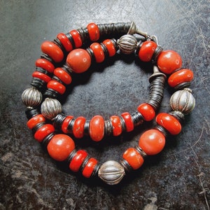 African XL coral, coral necklace, vintage, 925 silver spacer beads and clasp, Tuareg, Berber, tribal, natural coral coconut