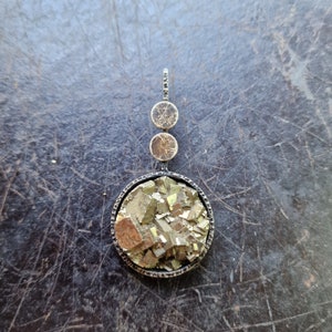 Vintage Space Age 835 pendant with pyrite, gemstone, midcentury design, brutalist design, silver, pendant