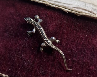 Broche Lézard Argent Et Marcassite Art Déco Vintage - Occasion, Poinçon Crabe