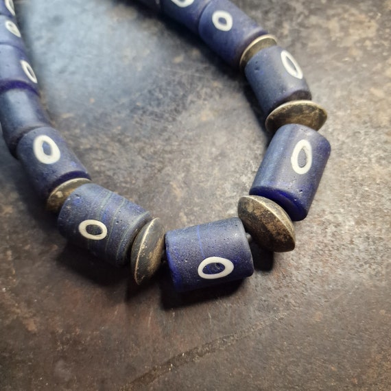 Old XXL African trading beads Trading beads necklace 925 silver blue with eyes, newly threaded Rare