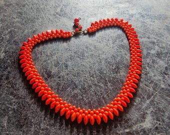 Rare Art Nouveu glass necklace, collier, Art Deco glass necklace orange, rare, Bohemia, design, geometric