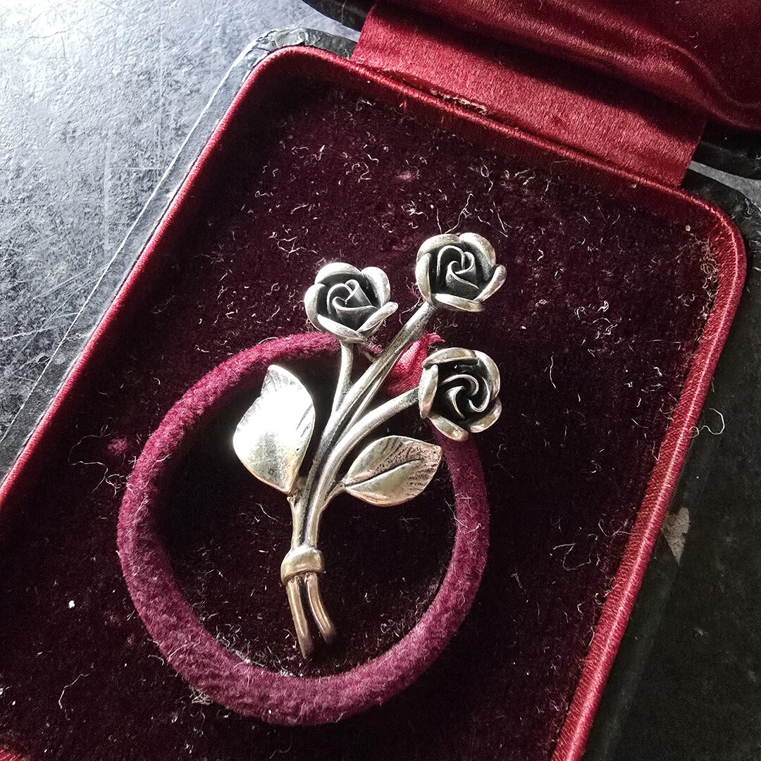 Broche Ancienne Art Nouveau Rose En Argent Massif - Style Nancy 9,5 Cm Occasion Très Bon État