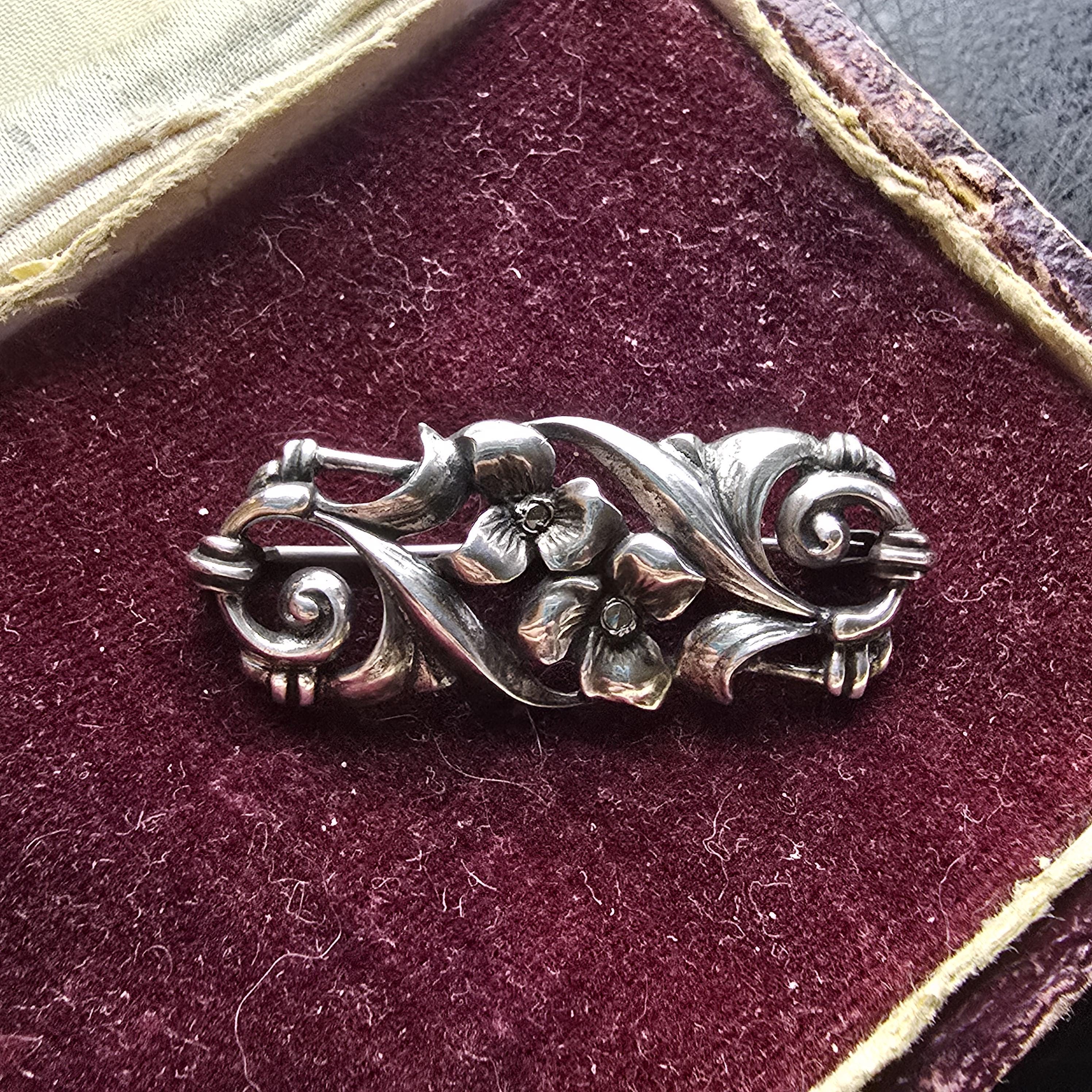 Broche Ancienne Vintage Style Art Nouveau - Or 14K (585) Et Opales - Occasion, Pièce Unique