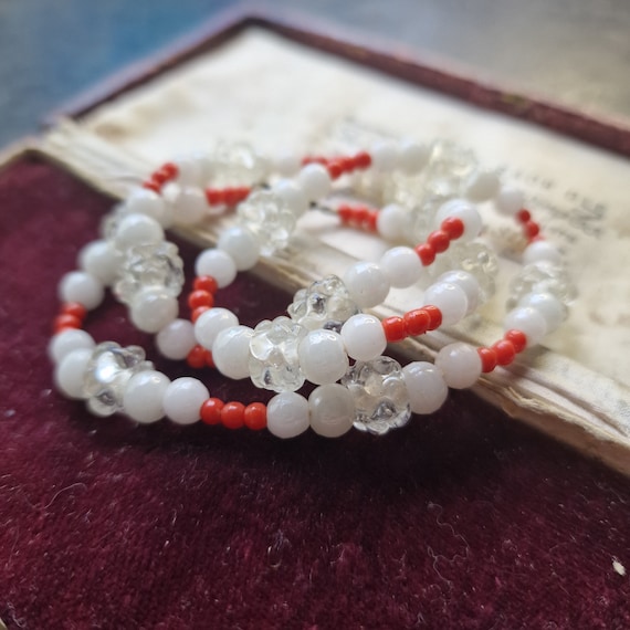 Art Nouveau glass necklace white, orange, uniquely beautiful, various colors, 1930 Art nouveau, Bohemia, confetti, floral