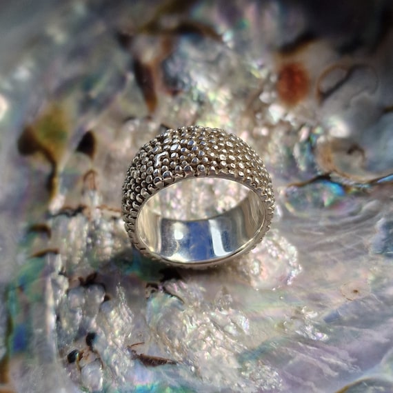 Forged 925 silver ring, silver, handmade, dots, ethno, layered look, brutalistic, tribal, sterling silver