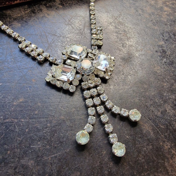 Old Art Deco Rhinestone Necklace, Vintage Wedding Antique 1930s Brass, Crystal Bridal Necklace, Statement Jewelry, Art Nouveau