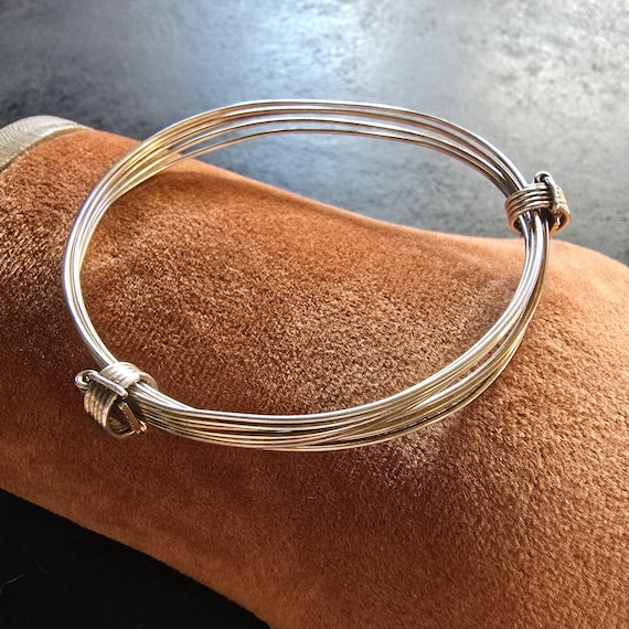 Vintage bangle, sterling silver, wide 6 strand elephant hair, silver, knot bracelet, true vintage, handmade