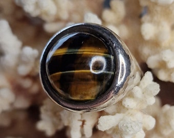 Designer W&S Sørensen 925 Sterling Silver Ring Danish Design Tiger Eye Midcentury Design