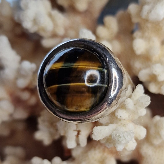 Designer W&S Sørensen 925 Sterling Silver Ring Danish Design Tiger Eye Midcentury Design