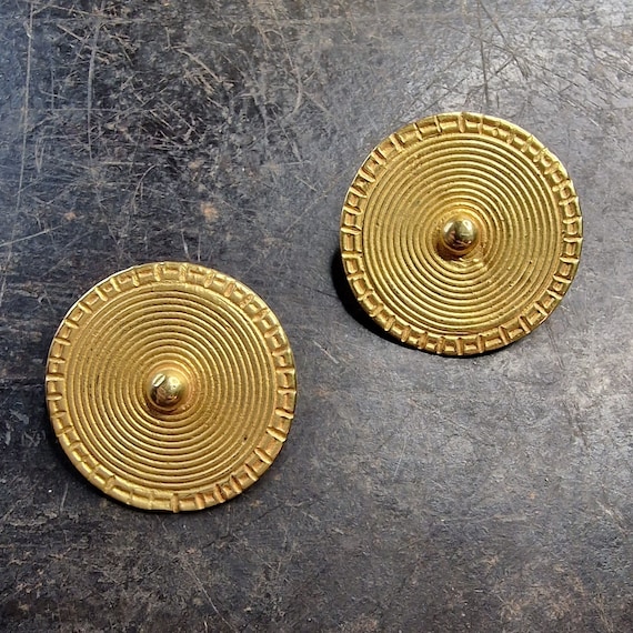 Rare L.A CANO earrings, clips, gold plated replicas (24k gold plated), pre-Columbian style, tribal, boho