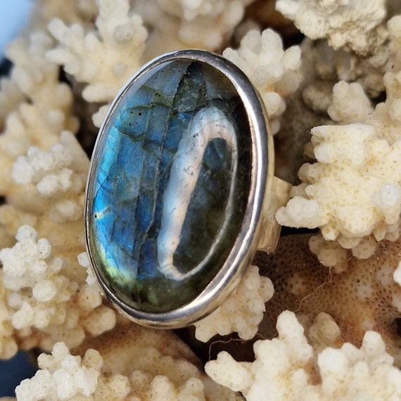 XXL labradorite ring, solid 800 silver, heavy, oval stone, men's ring, women's ring, tribal, boho, natural stone, India