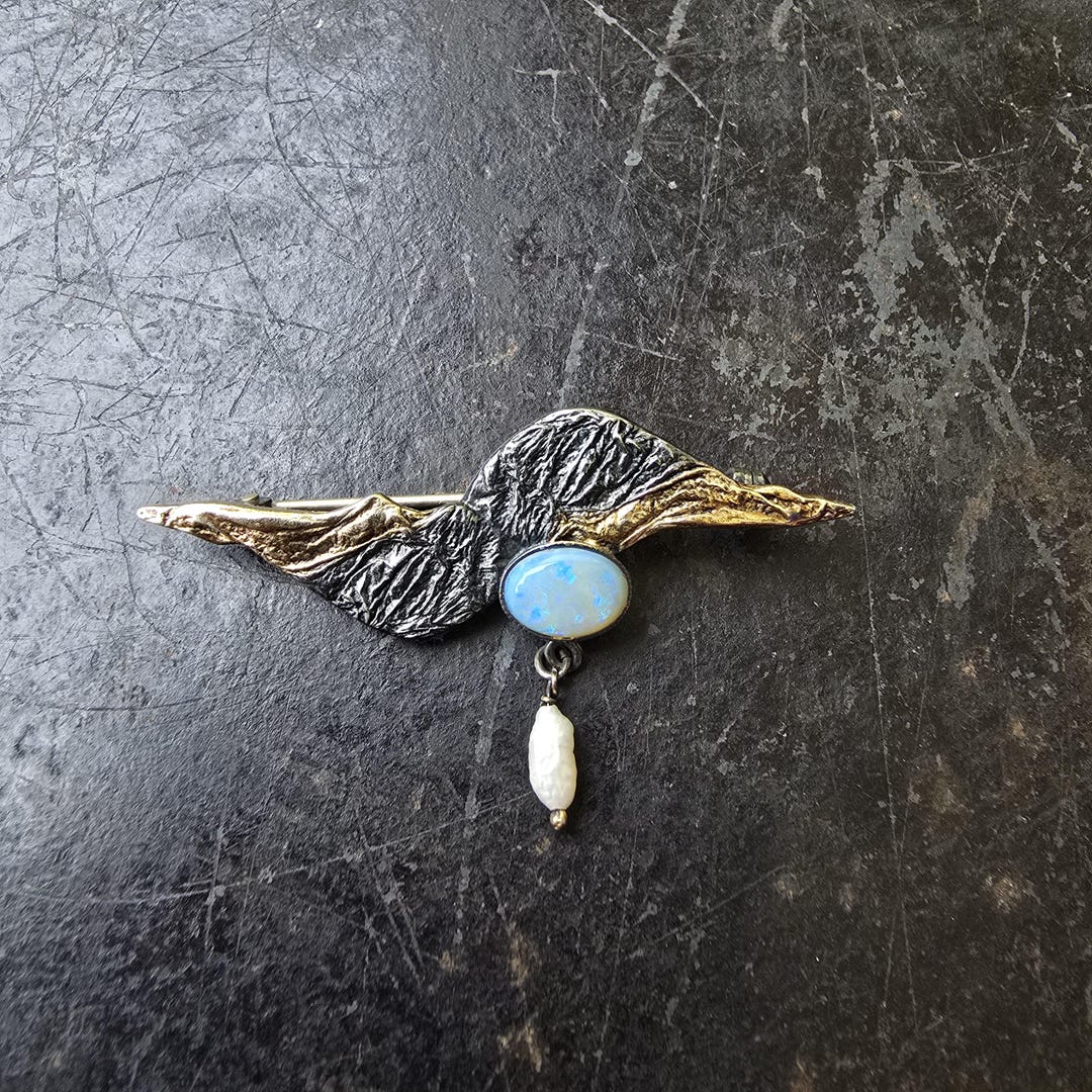 Designer Brosche mit Opal, 925 Sterling Silber, Edelopal, Brutalistisch ...