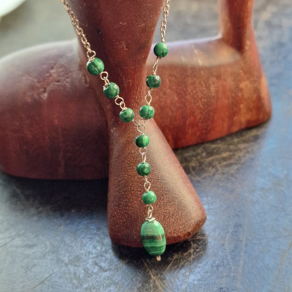 Ethnic malachite necklace, with 925 silver, green, layered look, boho, tribal, India, sterling silver