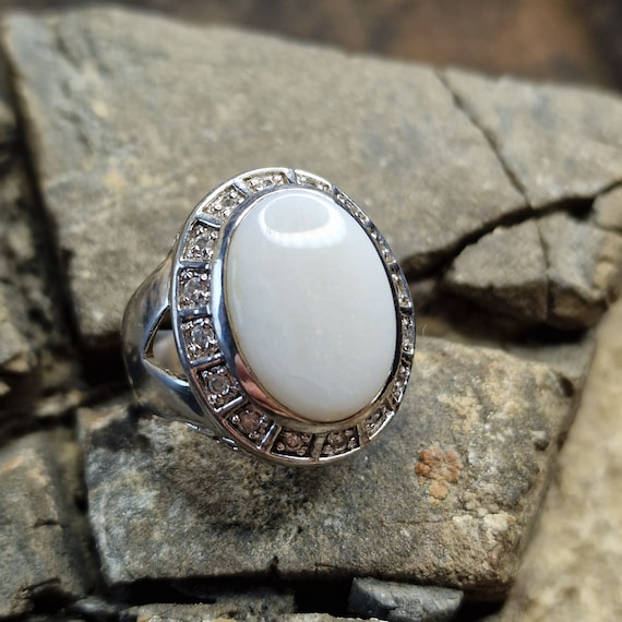 Large Milk Opal Ring Made of 925 Silver 925 Ag Rx Designer Opal