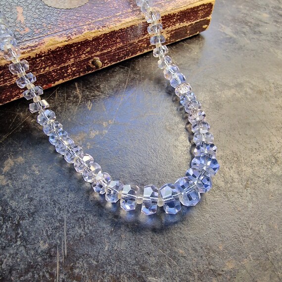 Art Deco glass necklace, blue cut glass necklace,… - image 1