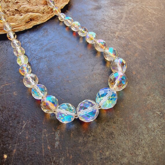 Vintage XL Aurora Borealis glass chain necklace, … - image 2